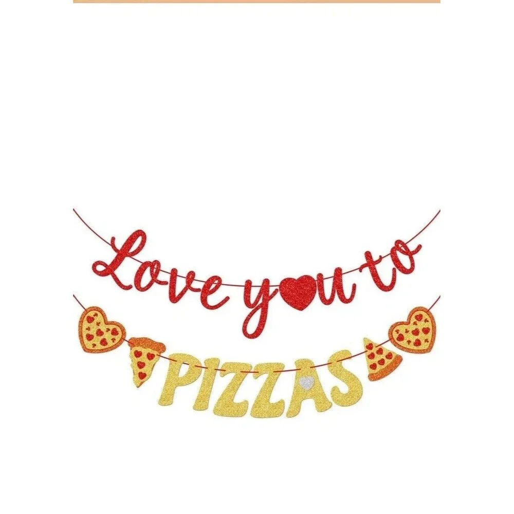 /Birthday Pizza Party Decorations, Love You to Pizzas Banner Heart Pizza Lover